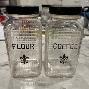 Vintage Hazel Atlas Block "Fleur de Lis" Flour Coffee Glass Canister Jar